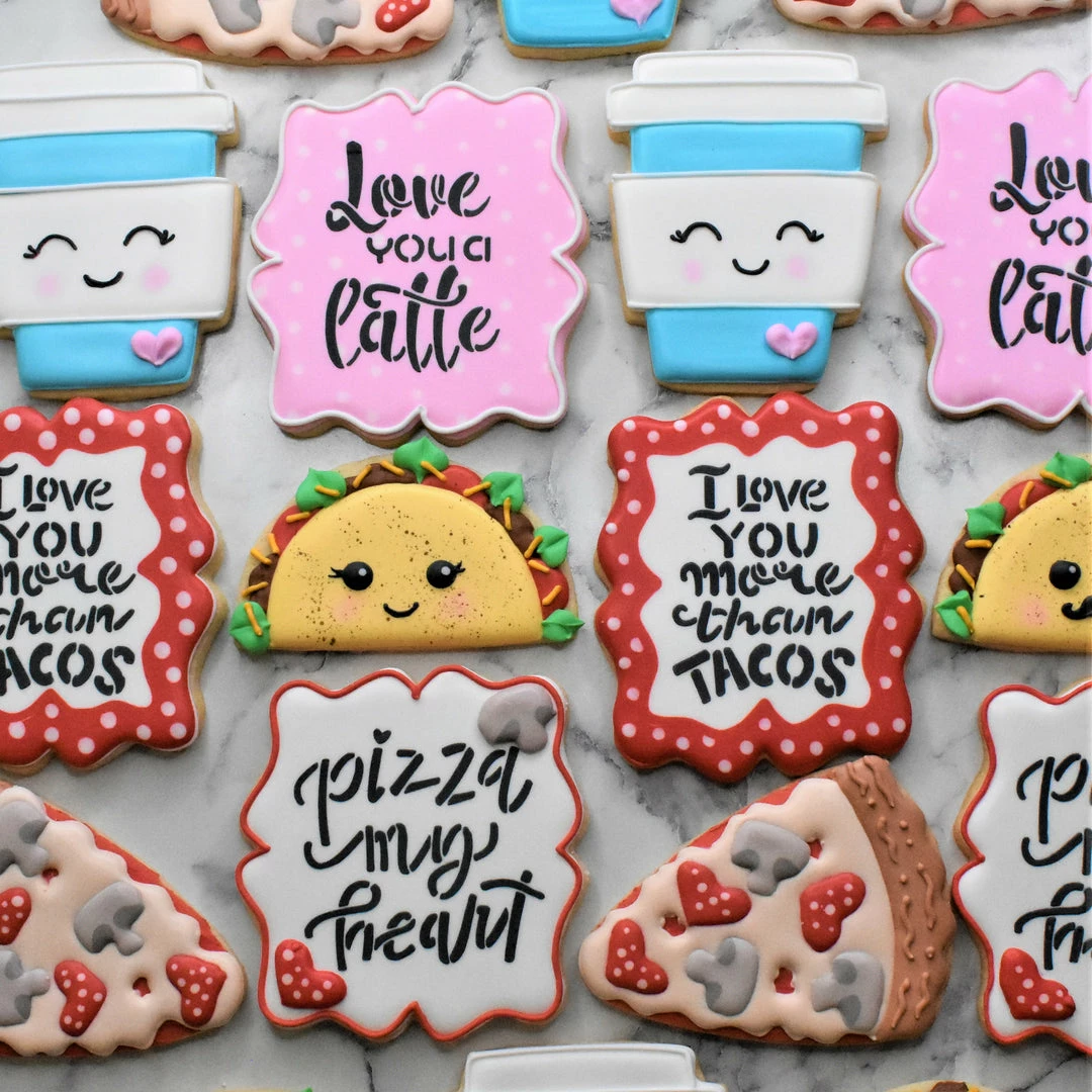 The Flour Box Taco Pizza Latte Valentine's Cookie Decorating Kit 5 The Flour Box Taco Pizza Latte Valentine's Cookie Decorating Kit