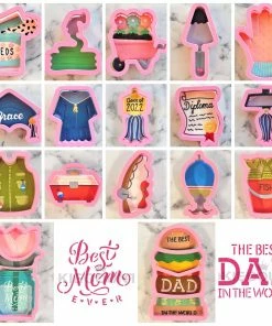 Flour Box Bakery Moms, Dads, And Grads Cookie Cutter Set, Stencil, And Digital Decorating Guide Cutters