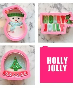 Flour Box Bakery Cutters Holly Jolly BUNDLE With Stencil