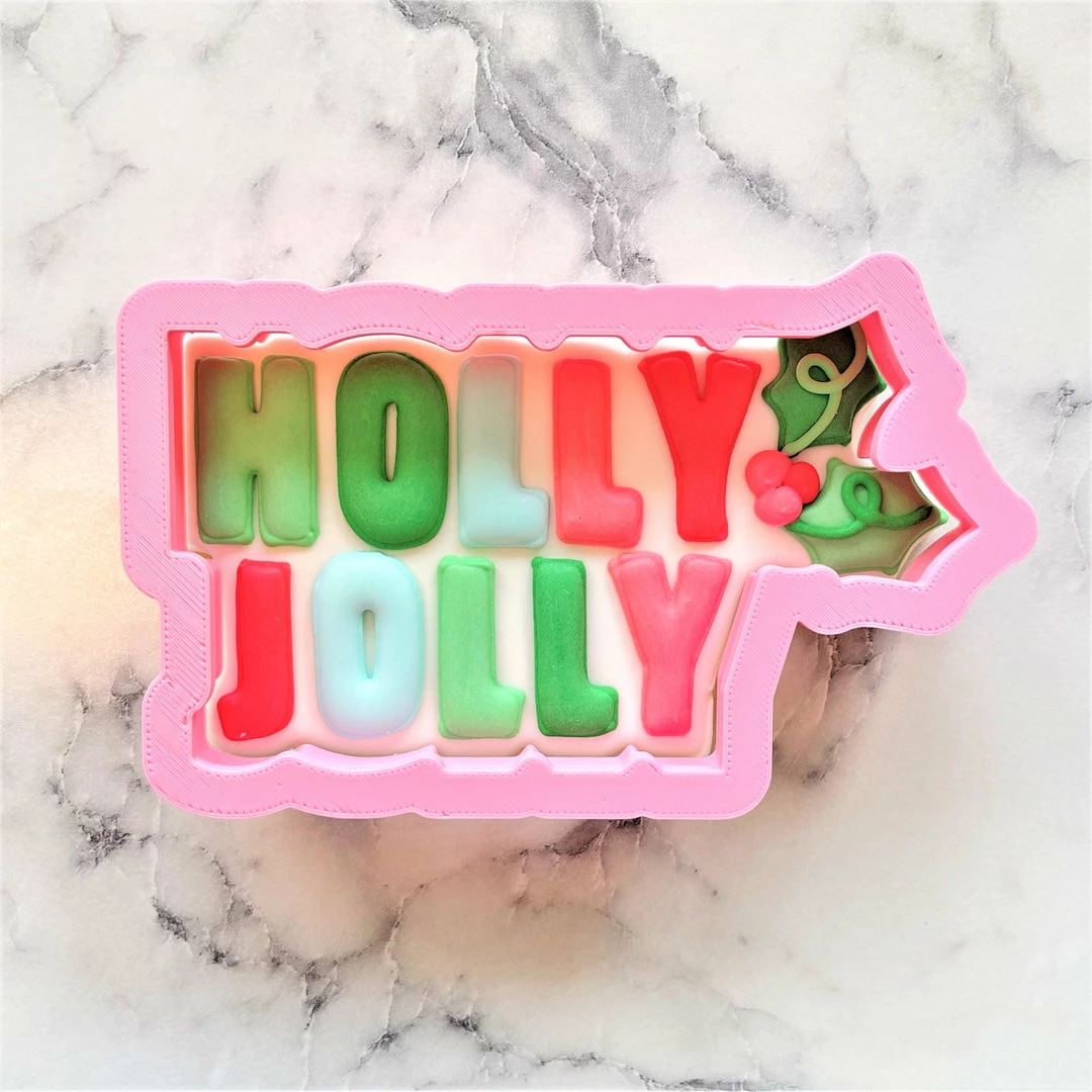 Flour Box Bakery Holly Jolly Plaque Cookie Cutter With Stencil SET Cutters 3 Flour Box Bakery Holly Jolly Plaque Cookie Cutter With Stencil SET Cutters