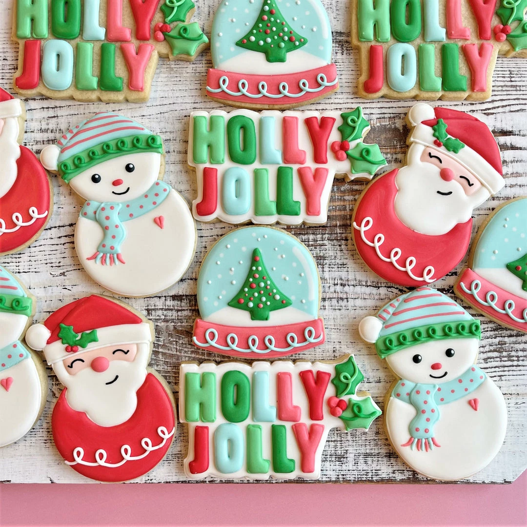Flour Box Bakery Holly Jolly Plaque Cookie Cutter With Stencil SET Cutters 8 Flour Box Bakery Holly Jolly Plaque Cookie Cutter With Stencil SET Cutters