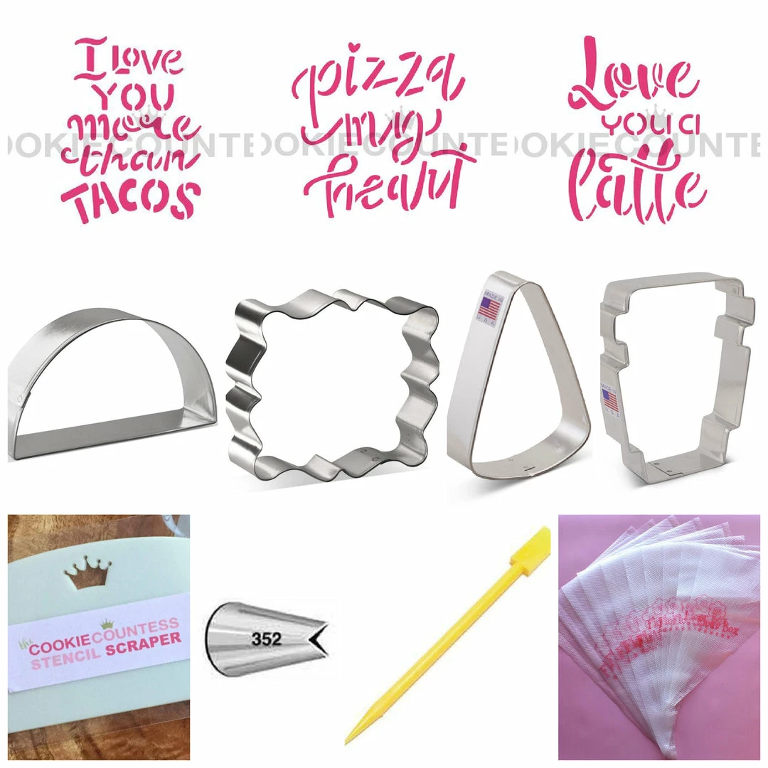 The Flour Box Taco Pizza Latte Valentine's Cookie Decorating Kit 4 The Flour Box Taco Pizza Latte Valentine's Cookie Decorating Kit