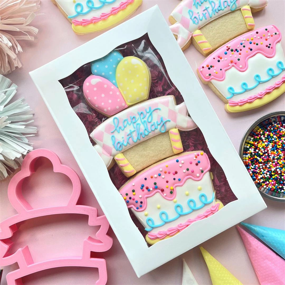 Flour Box Bakery Cake And Balloons 3-in-1 Multi-Cookie Cutter Cutters 6 Flour Box Bakery Cake And Balloons 3-in-1 Multi-Cookie Cutter Cutters