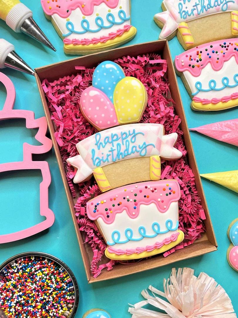 Flour Box Bakery Cake And Balloons 3-in-1 Multi-Cookie Cutter Cutters 3 Flour Box Bakery Cake And Balloons 3-in-1 Multi-Cookie Cutter Cutters