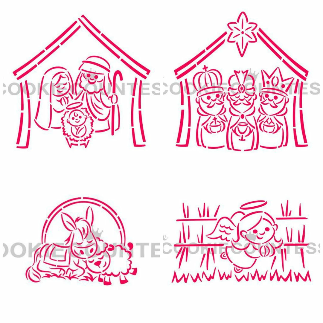 Cookie Countess Christmas Manger 4pc PYO Stencil Set Stencils 3 Cookie Countess Christmas Manger 4pc PYO Stencil Set Stencils