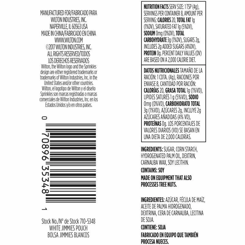 Wilton White Jimmies SMALL Sprinkle Pouch Supplies 4 Wilton White Jimmies SMALL Sprinkle Pouch Supplies